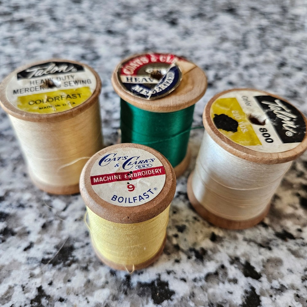 Vintage Multicolor Wooden Heavy Duty Sewing Talon Coats Clark Thread Spool Lot